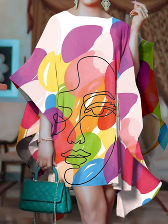 Crew Neck Urban Loose Abstract  Print Dress