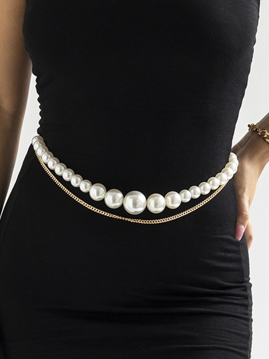 Elegant Imitation Pearl Double-layered Waist Chain