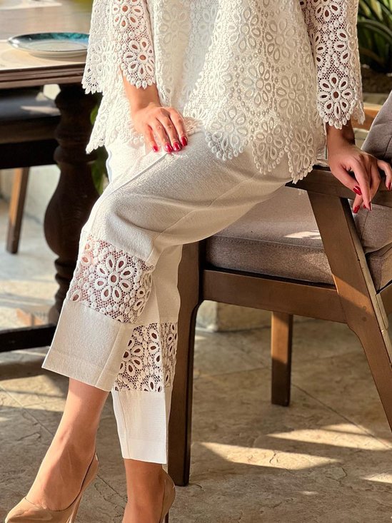 Elegant Daily Plain Lace Edge Fashion Pants