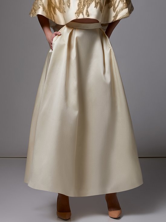 Loose Plain Elegant A-Line Long Skirt