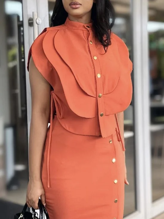 Plain Stand Collar Regular Fit Urban Blouse