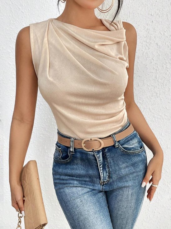 Daily Plain Sleeveless Ruched Tank Top