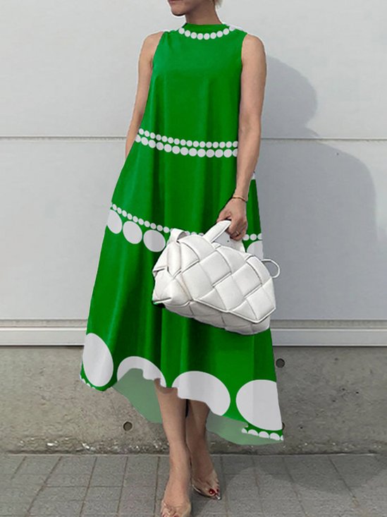 Polka Dots Elegant Sleeveless Midi Dress With No Belt