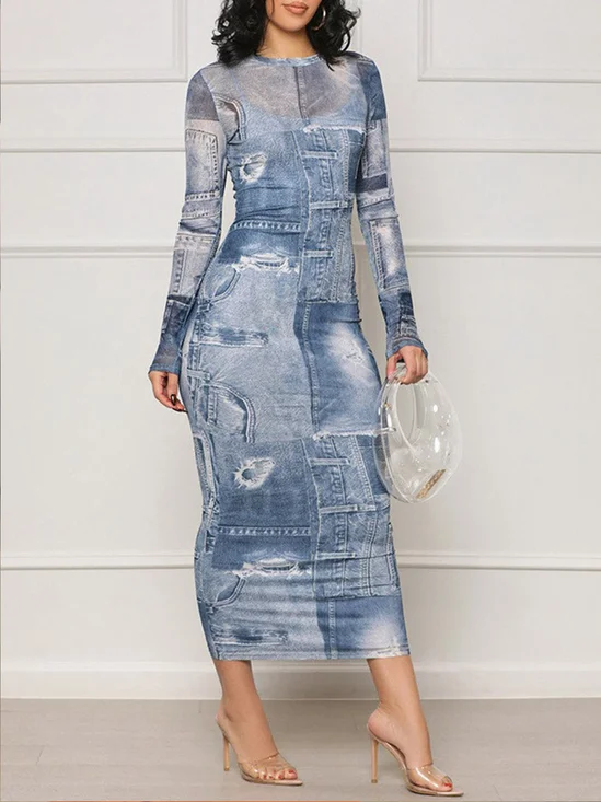 Plus Size Urban Crew Neck Regular Fit Abstract Print Dress