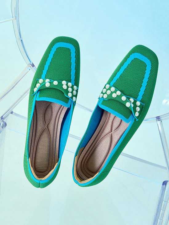 Elegant Imitation Pearl Breathable Mesh Fabric Loafers