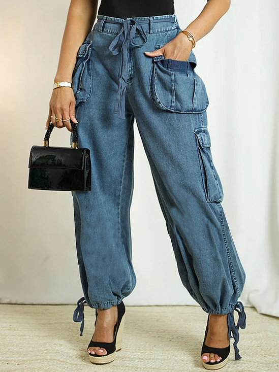 Micro-Elasticity Plain Urban Loose Denim Long Jeans