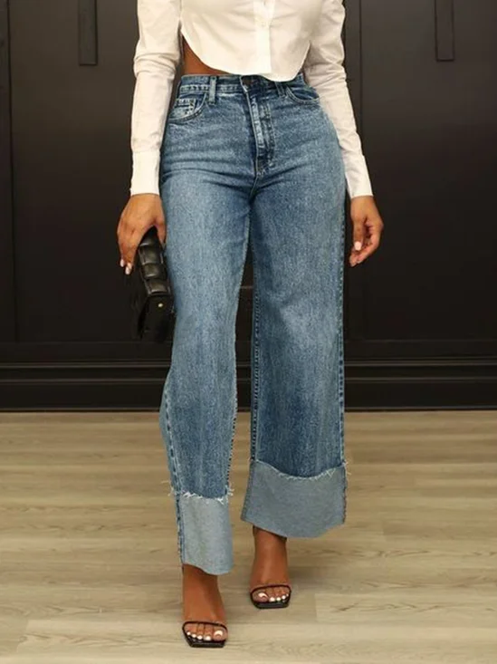 Casual Regular Fit Plain Pocket Stitching Jeans