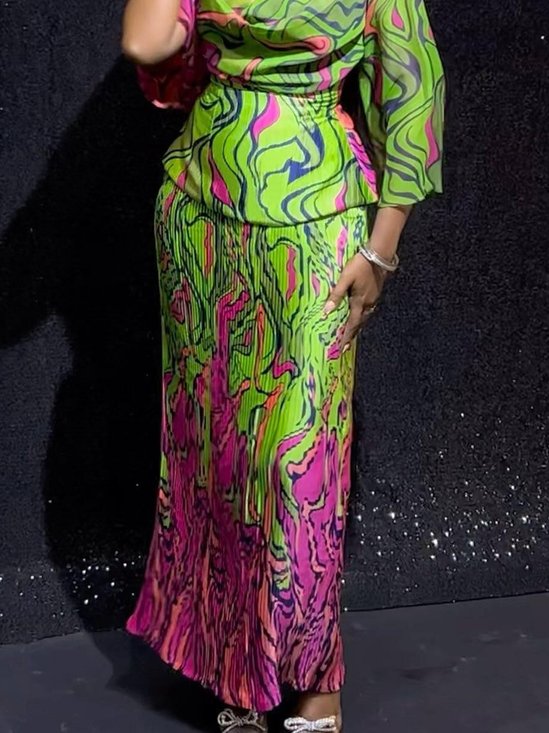 Regular Fit Elegant Random Print Maxi Skirt