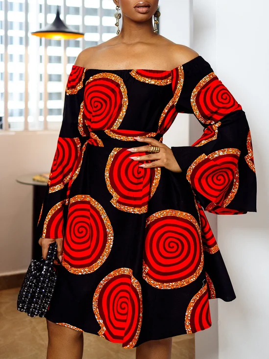 Abstract Geometry Regular Fit Cold Shoulder Urban Dress