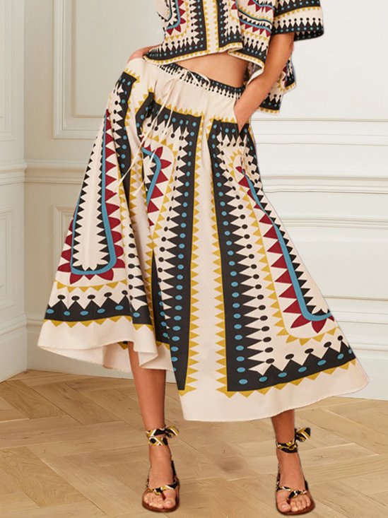 Regular Size Casual Geometric Loose Skirt