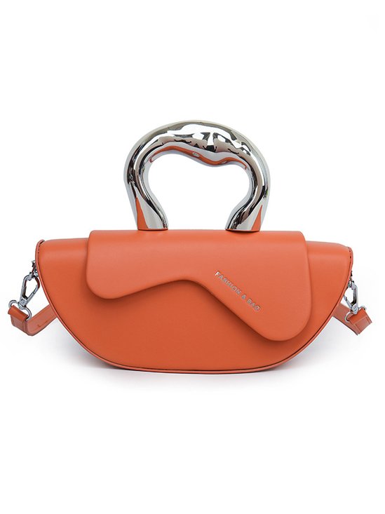 Fashionable Metal Handle Handbag Irregular Design Crossbody Bag