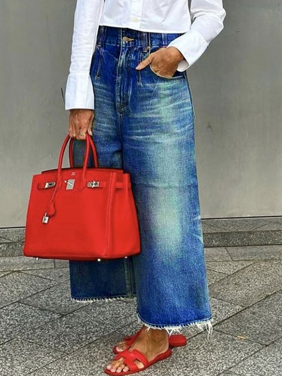 Better Basics Washed Cropped Wide Leg Jeans