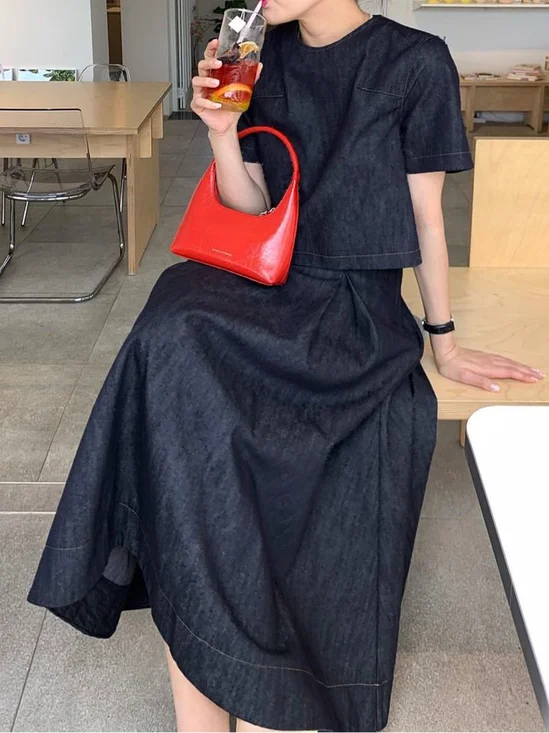 Casual Plain Denim Skirt