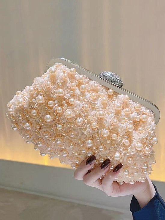 Elegant Imitation Pearl Floral Clutch Bag