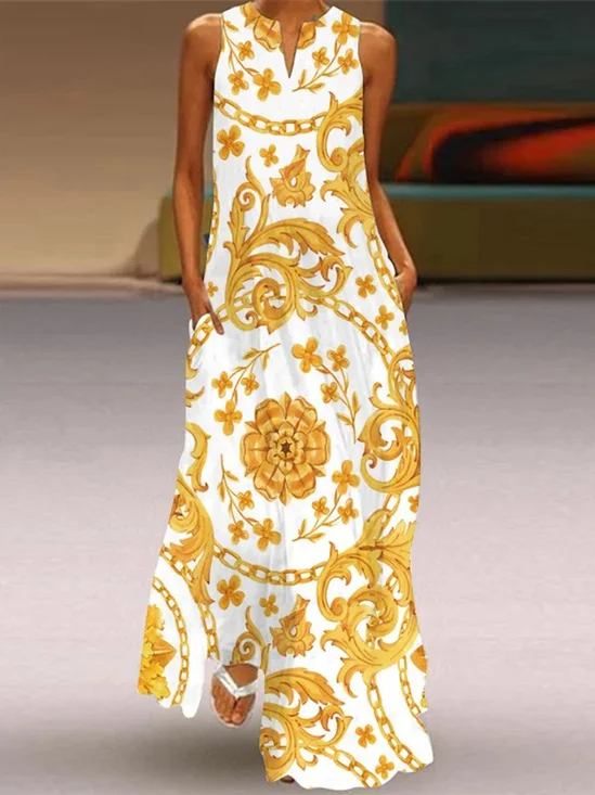 Casual V Neck Loose Pockets Abstract Dress