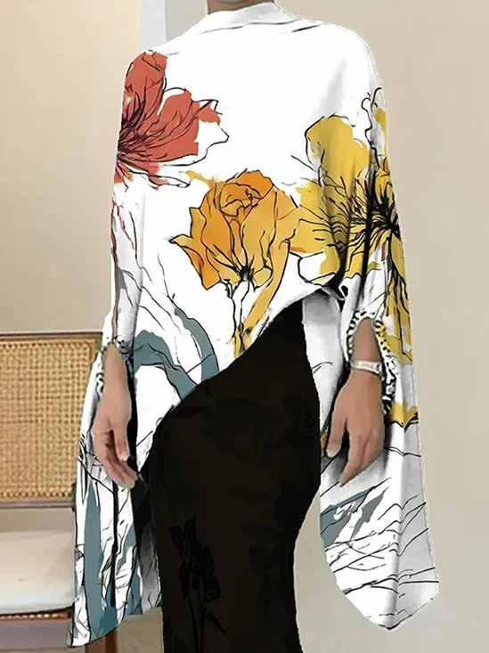 Elegant Stand Collar Floral Loose Shirt