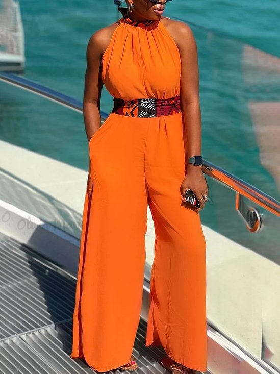 Sleeveless Casual Regular Fit Jumpsuit With Belt