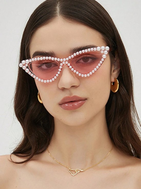 1pc Fashionable Imitation Pearls  Cat Eye Sunglasses