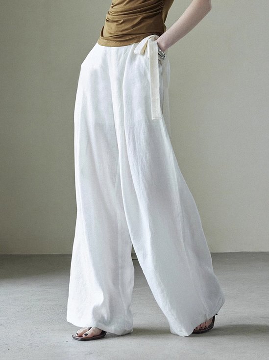 Daily Regular Fit Bow Linen Casual Fashion Pants