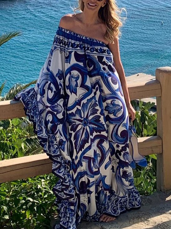 One Shoulder Floral Vacation Long Dress