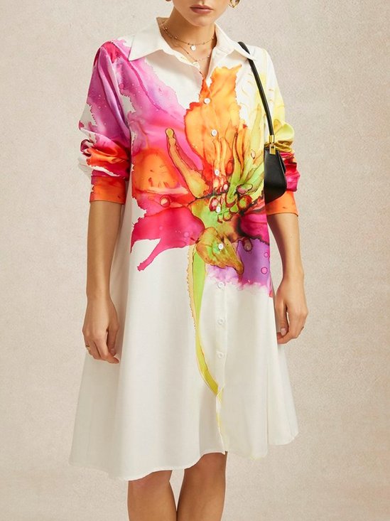 Better Basics Artistic Floral H-Line Shirt Dress