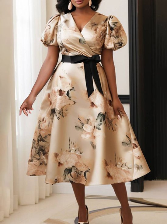 Amy- V-Neck Elegant Belted Dress