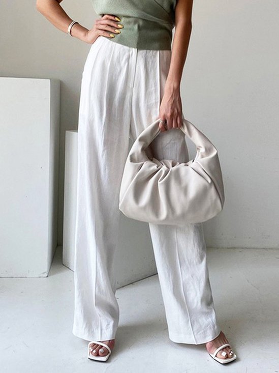 Daily Plain High Waist Linen Fashion Wide leg Pants
