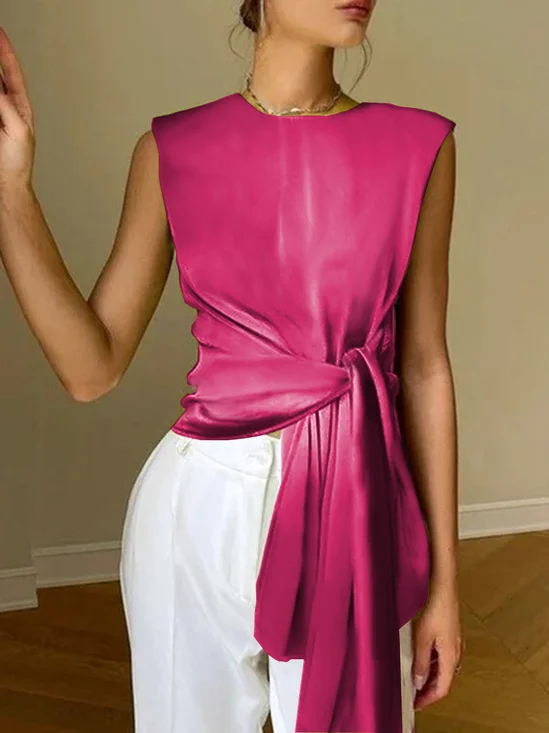 Crew Neck Casual Plain Loose Tank Top