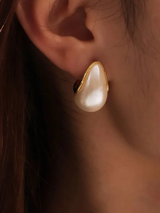 1pair Elegant Geometric Shape Faux Pearl Earrings