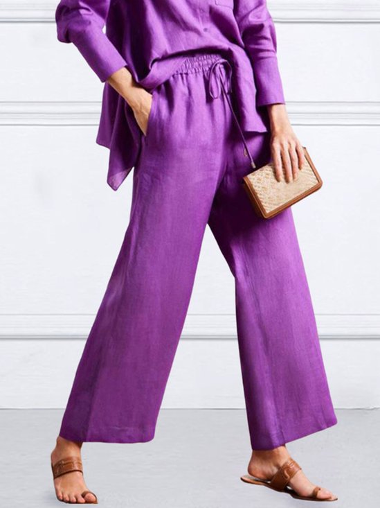 Plain  Casual Fashion Wide leg Linen Pants