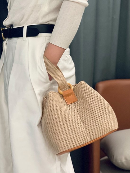 Linen Woven Bucket Handbag