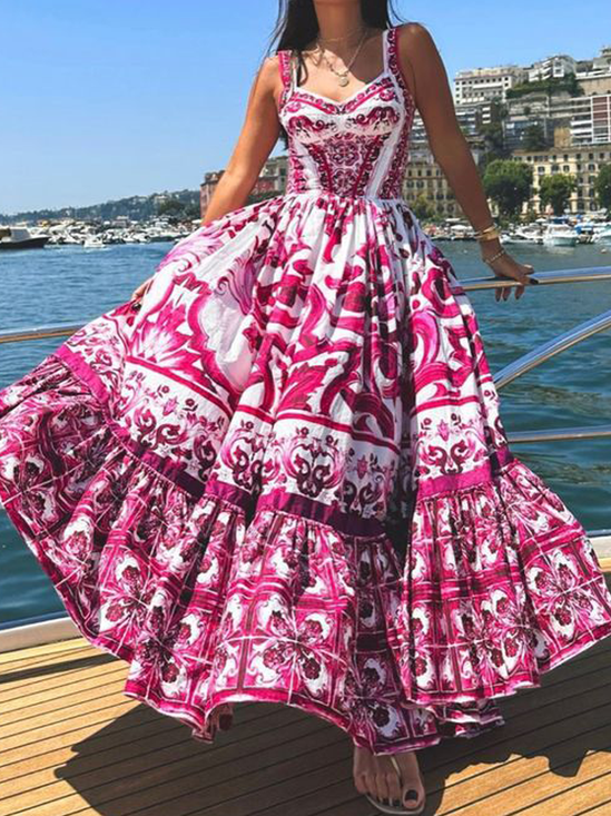 Ethnic Regular Fit Sleeveless Vacation Maxi Dress