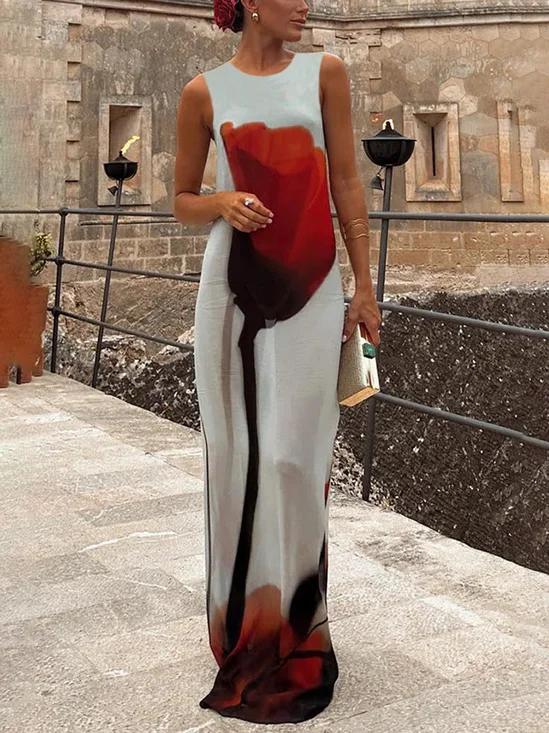 Vacation Regular Fit Floral Sleeveless Maxi Dress