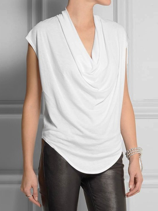V Neck Plain Casual Ruched Tank Top