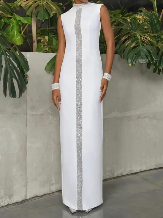 Elegant Regular Fit Crew Neck Plain Dress With Bracelet