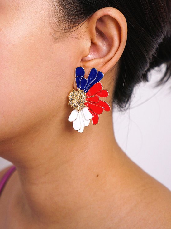1pair Independence Day Flower Alloy Earrings