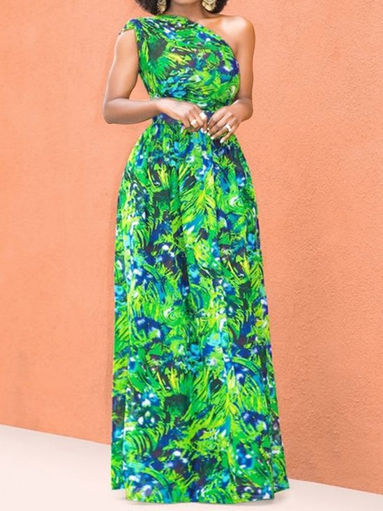 Asymmetrical Floral Vacation Printing Dress