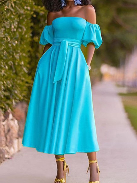 Plain Cold Shoulder Elegant Regular Fit Milkmaid Dress