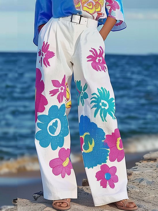 Floral Loose Vacation Wide leg Pants