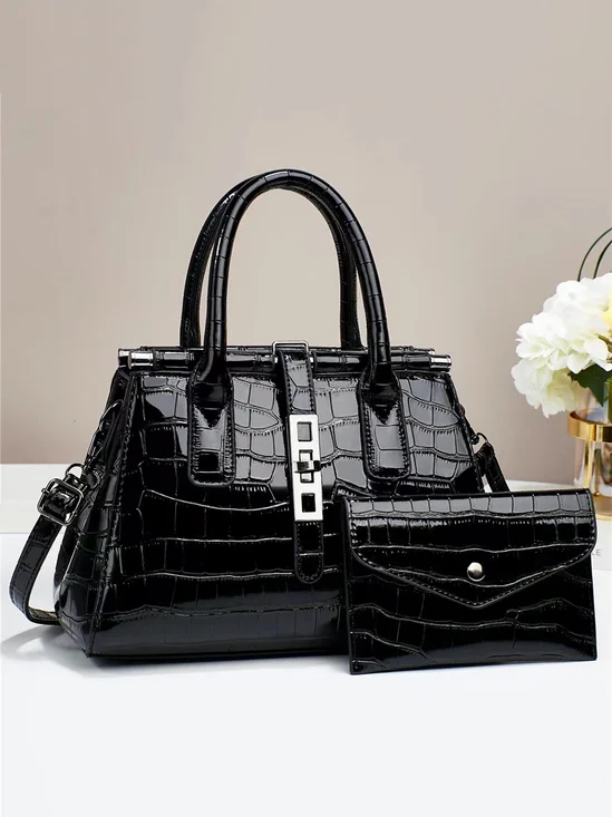 2pcs/set Large Capacity Crocodile Embossed Tote Bag Commuting Crossbody Bag with Coin Purse