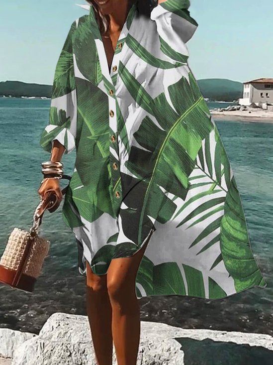 Vacation Shirt Collar Tropical Dress