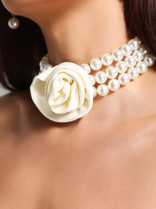 Elegant Rose Multi-layer Imitation Pearl Choker
