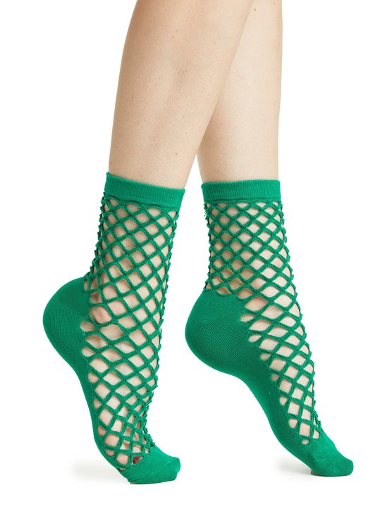 1pair Breathable Hollow Out Plaid Mid-calf Socks