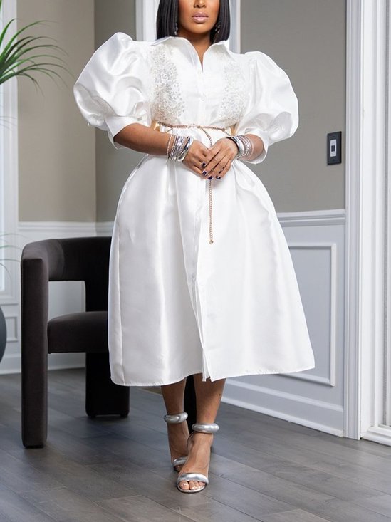 Plain Elegant Half Sleeve Regular Fit Midi Dress