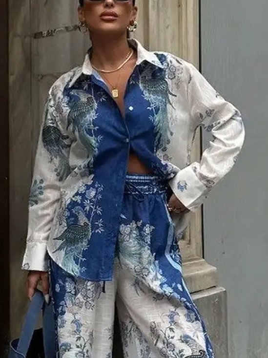 Loose Casual Floral Shirt Collar Shirt