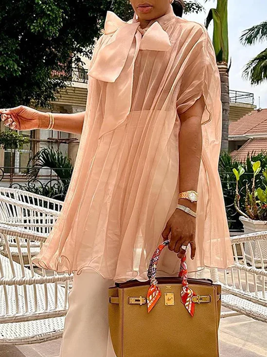 Loose Plain Short Sleeve Elegant Blouse