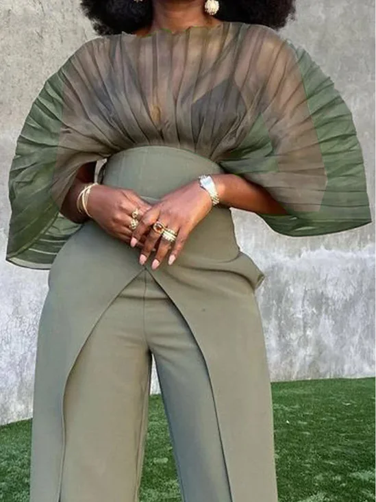 Urban Crew Neck Loose Plain Pleated Shirt