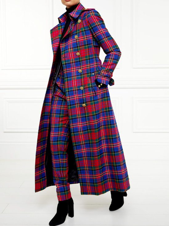 Black Collarless Plaid Print Long Sleeve Outerwear
