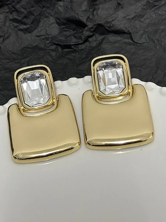 Vintage luxury mirror metal geometric square gemstone earrings