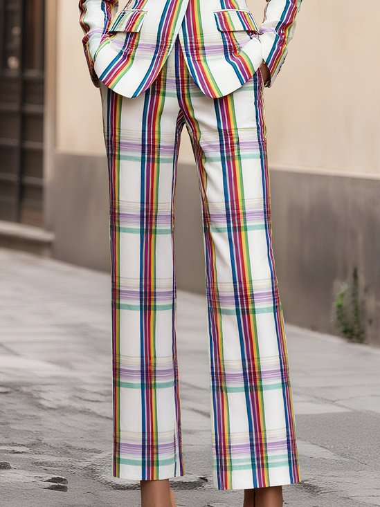Urban Plaid Printing Fashion Straight Pants
